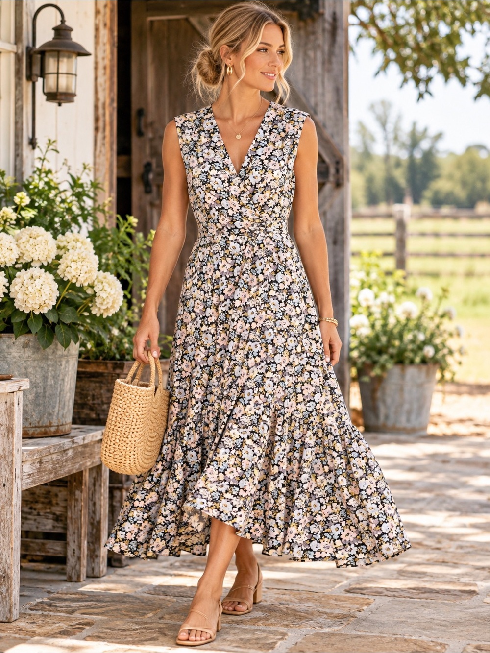 REBECCA TAYLOR Exclusive Floral Cotton True Wrap Maxi Dress Size 6 Cottagecore
